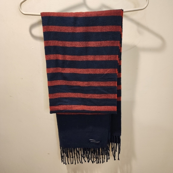 Land's End Stripea navy and red acrylic unisex fringe Scarf - Picture 4 of 8